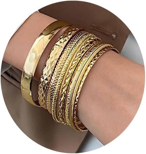 IFKM Gold Bracelets for Women, 14K Gold Plated Dainty Layered Chain Bracelets Adjustable Cute Ban... | Amazon (US)