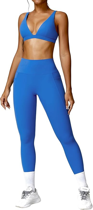 ABOCIW Workout Sets for Women Twist Front Halter Sports Bras High Waist Legging 2 Piece Exercise ... | Amazon (US)