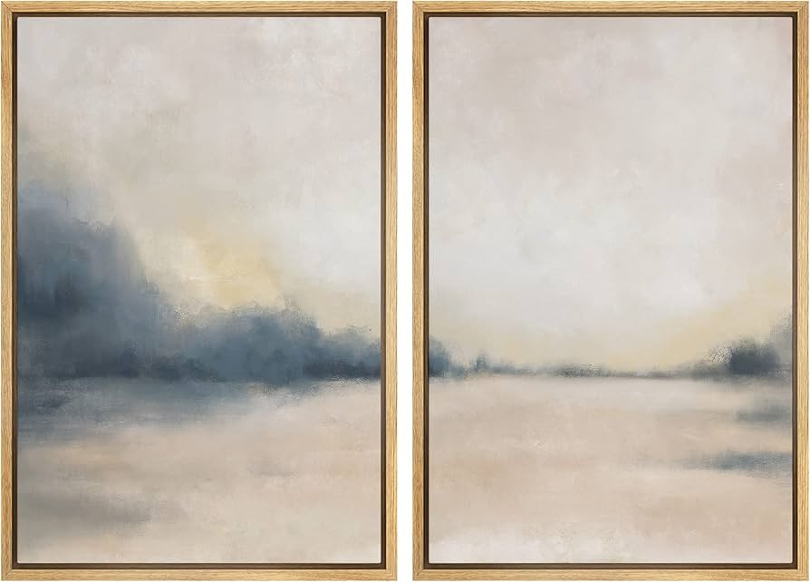 MUDECOR Framed Canvas Print Wall Art Set Gray & Tan Grunge Pastel Watercolor Landscape Abstract S... | Amazon (US)