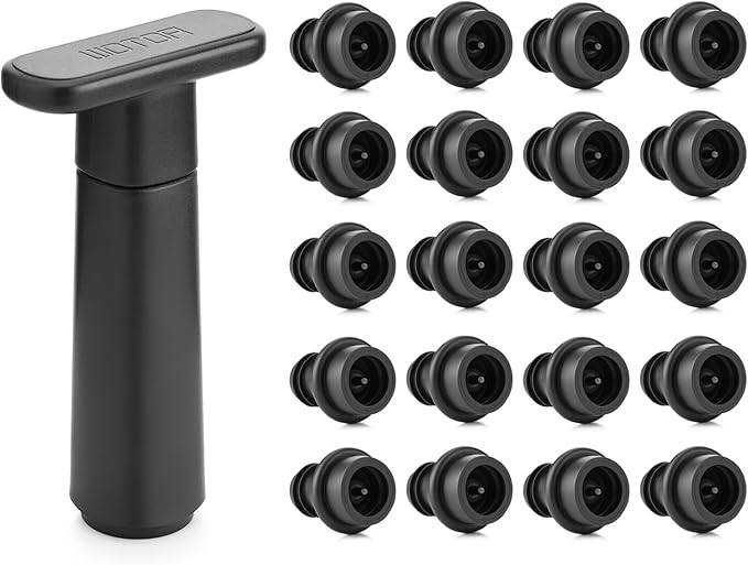Wine Saver Vacuum Pump with 20 Stoppers, Wine Stopper & Preserver, Reusable Bottle Sealer Keeps F... | Amazon (US)