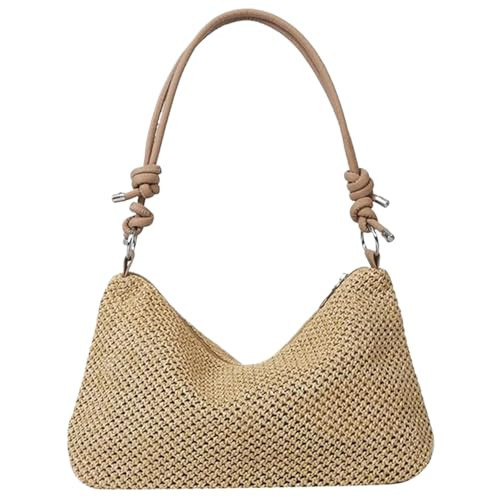 Straw Purse, Straw Beach Bag PU Leather Handle Straw Crossbody Bag Adjustable Strap Beach Bag with Smooth Zipper Multipurpose Woven Beach Bag for Beach Picnic Vacation Khaki | Amazon (CA)