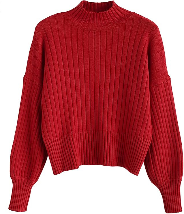 ZAFUL Women's Mock Neck Sweater Long Sleeve Ribbed Knit Basic Cropped Pullover Sweater | Amazon (US)