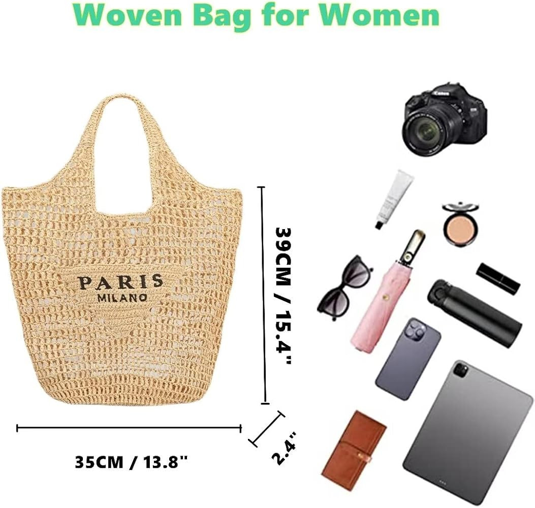 Straw Tote Bag for women,Mesh Hollow Woven Tote Bag,Handbag Beach Bag,Paris Hobo Bag,Large Should... | Amazon (US)