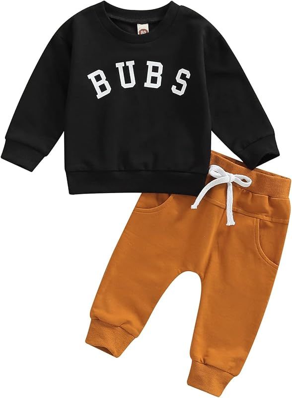 Baby Boy Clothes Outfits 2pcs Letter Print Crewneck Sweatshirt Pants Sweatsuit Little Boy Clothin... | Amazon (US)