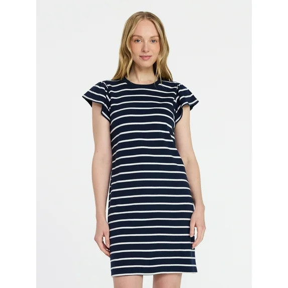 Time and Tru Women's Cotton T-Shirt Mini Dress with Flutter Sleeves, Sizes XS-XXXL | Walmart (US)