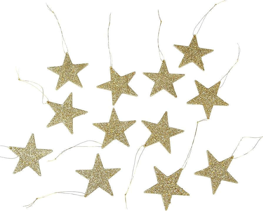 Darice 2469-37 12-Piece Flat Star Glitter Ornament, 2-Inch, Gold | Amazon (US)
