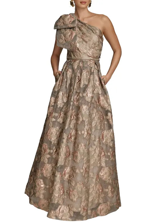 Donna Karan New York One-Shoulder Metallic Jacquard Gown in Snow Petal Multi at Nordstrom, Size 8 | Nordstrom