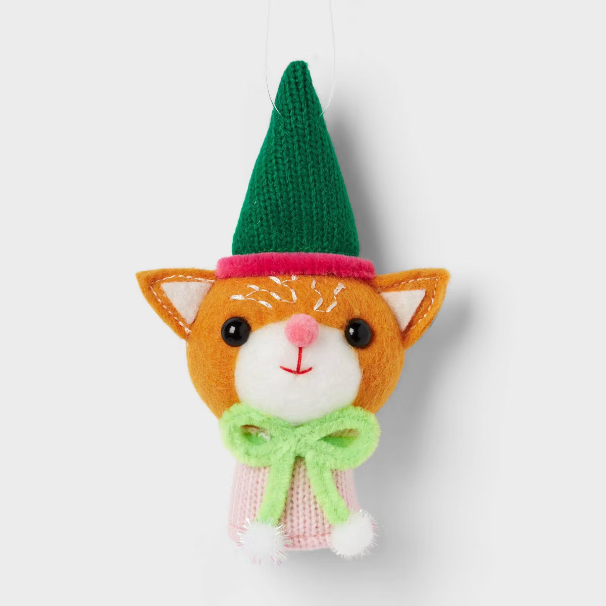 Fabric Cat Head with Green Hat and Green Bow Christmas Tree Ornament - Wondershop™ | Target