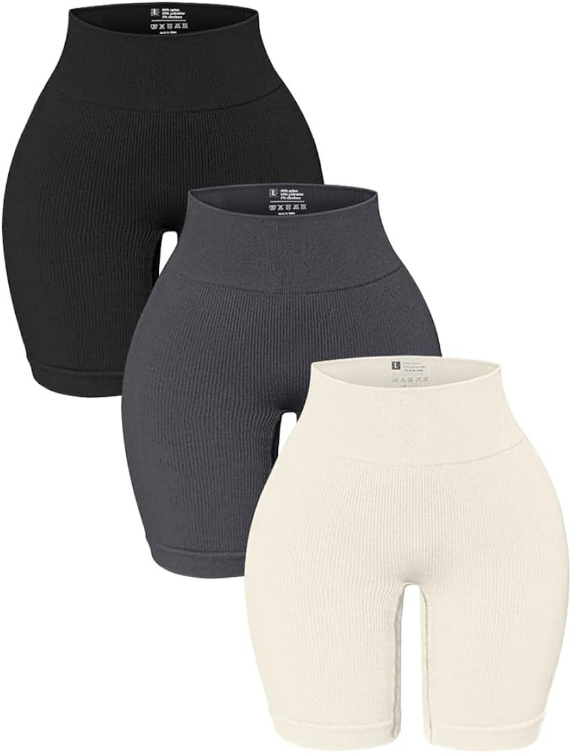 3 Pack High Waisted Yoga Shorts for Women Ribbed Seamless Tummy Control Workout Athletic Shorts | Amazon (US)