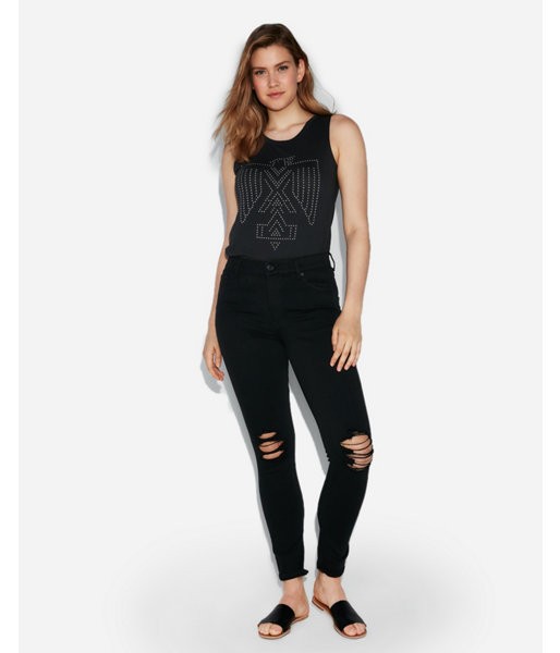 Express Womens Express Womens Black High Waisted Distressed Knee Stretch Jean Leggings | Express