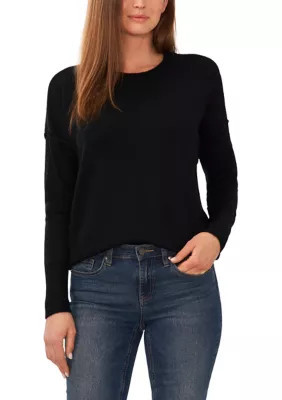 Vince Camuto Women's Crew Neck Drop Shoulder Sweater, Black, X-Large | Belk