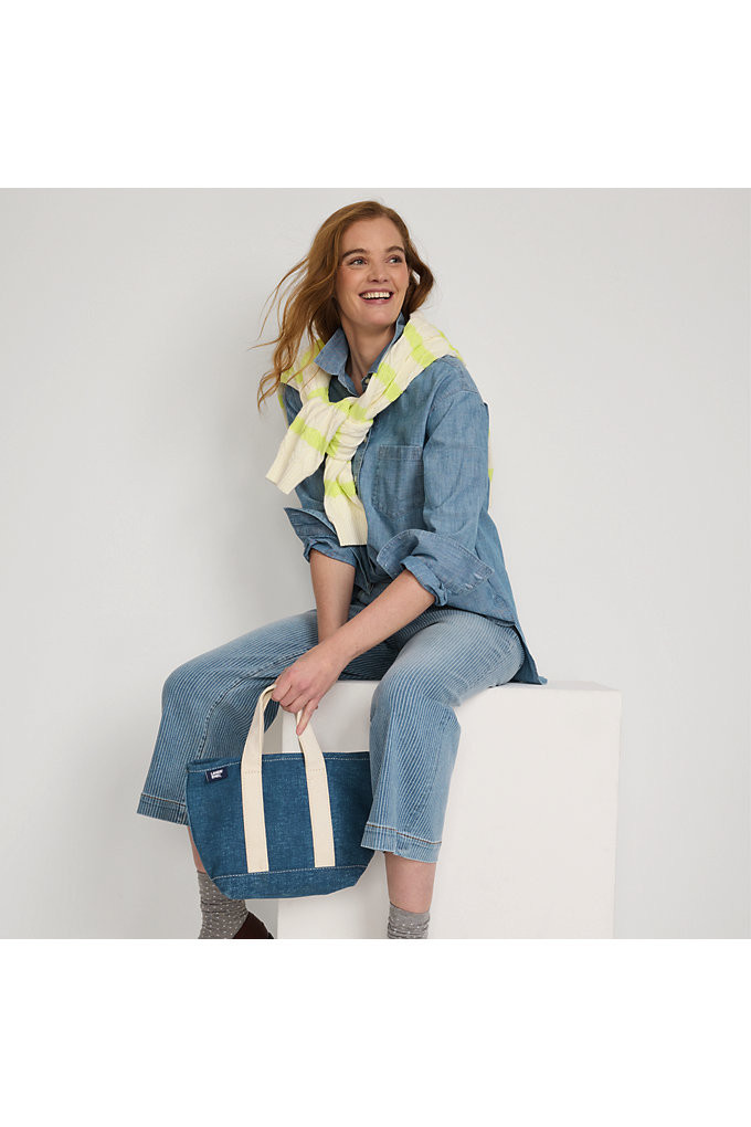 Women's Chambray Oversized Button Front Shirt - Lands' End - Blue - XS | Lands' End (US)