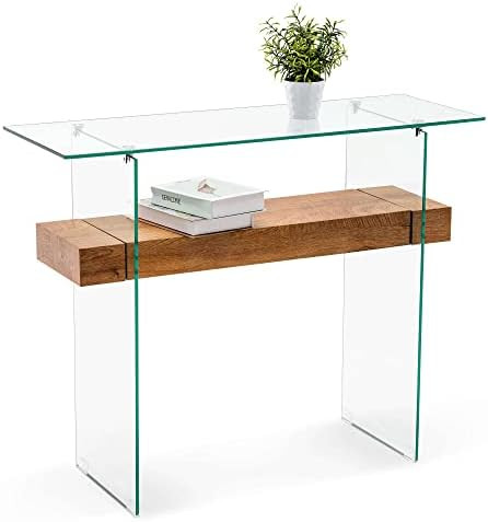 Glass Console Table with Storage, 39.4" Modern Narrow Entryway Table for Living Room, Entrance, H... | Amazon (US)