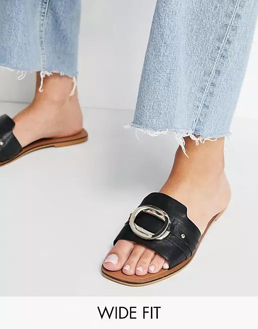 ASOS DESIGN Wide Fit Formal leather sandals with trim in black | ASOS | ASOS (Global)