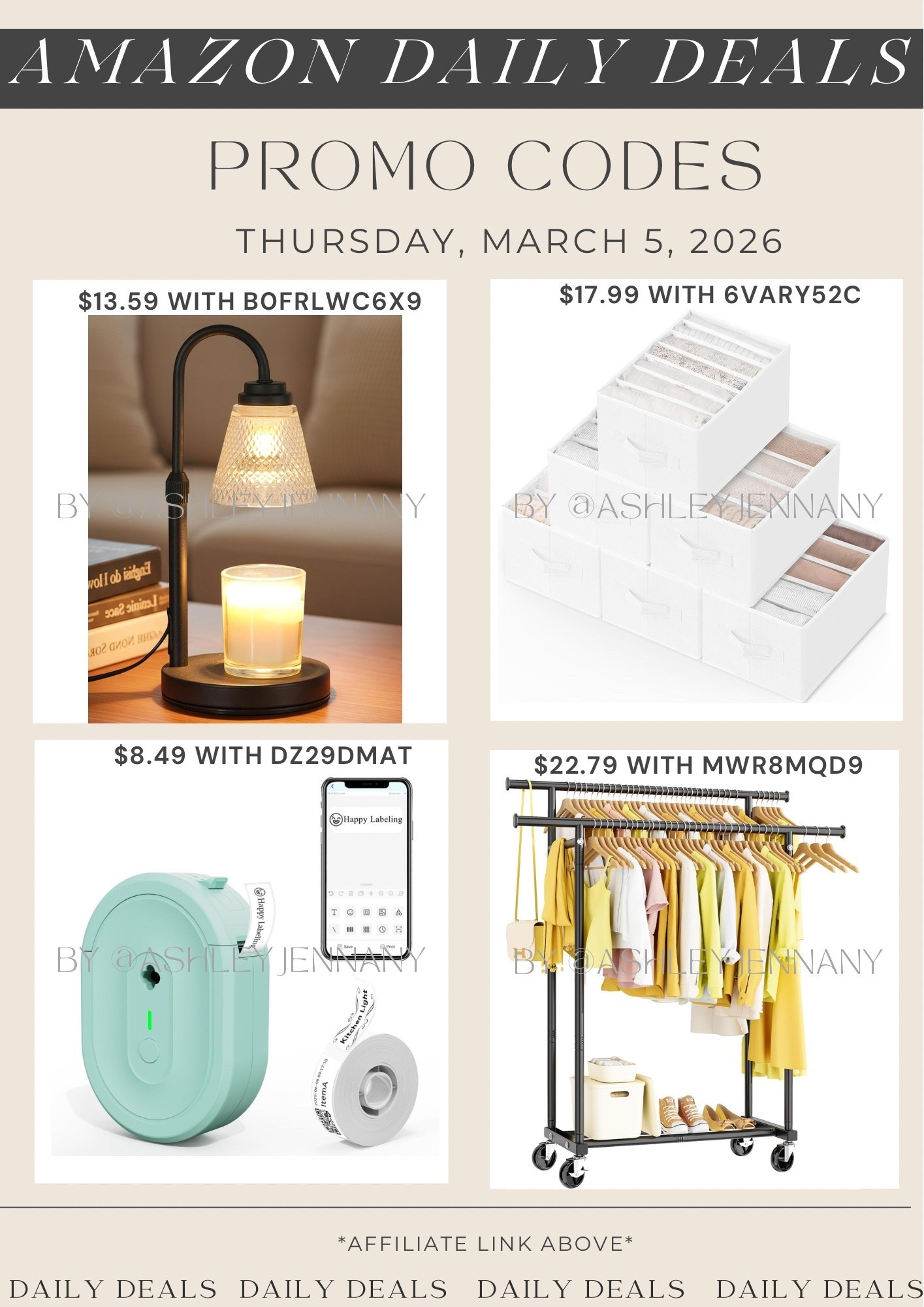 Amazon home deals on candle warmer,
Organizer bins, label maker and clothing rack 

#LTKHome #LTKSaleAlert