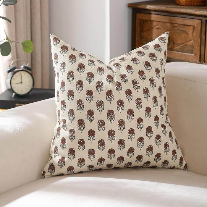 VAKADO Block Print Farmhouse Neutral Throw Pillow Covers 20x20 Set of 1 Vintage Outdoor Decorativ... | Amazon (US)