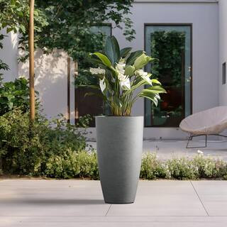 23"H Concrete Tall Garden Plant Pots, Modern Round Lightweight Planters with Drainage Hole for Ou... | The Home Depot
