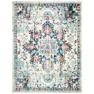 Madison Cream/Blue 8 ft. x 10 ft. Distressed Border Area Rug | The Home Depot
