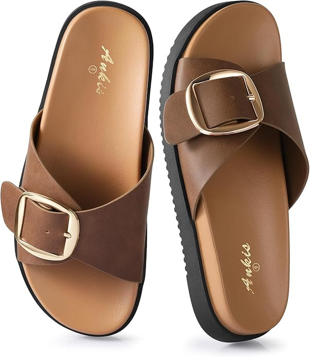 Ankis Brown Black White Flat Sandals for Women 2026 Dressy Comfortable Summer Beach Essentials - ... | Amazon (US)