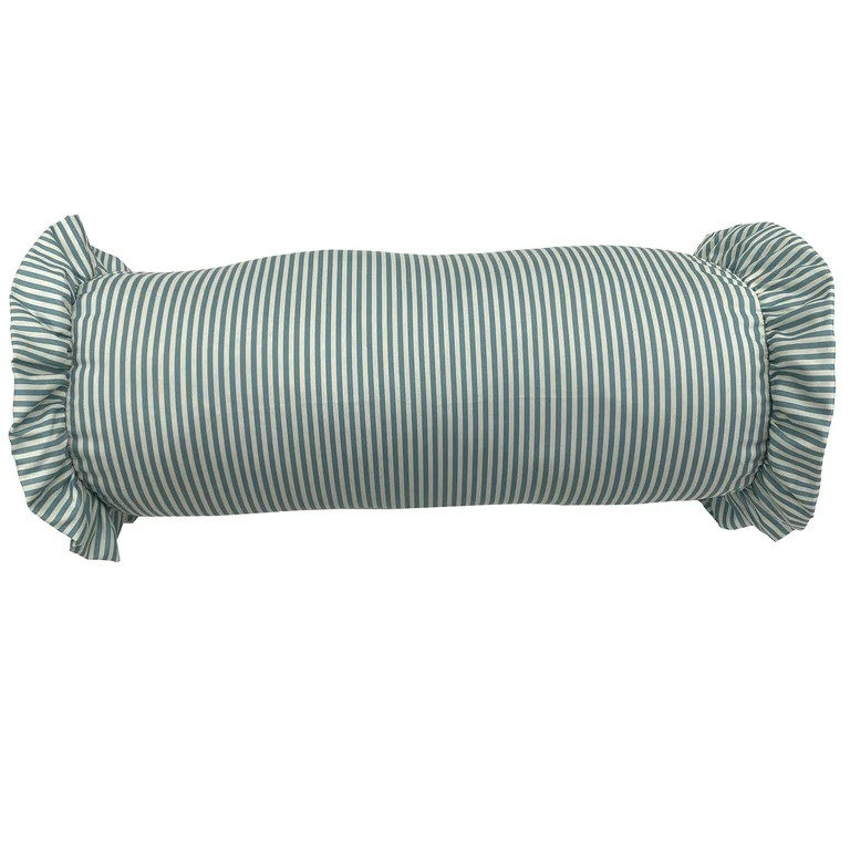 Home Decor Collection 8" x 20" Blue Striped Ruffle Bolster Decorative Pillow | Walmart (US)