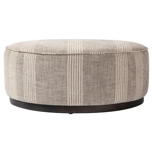 Leah Modern Grey Stripe Round Ottoman - Large | Kathy Kuo Home