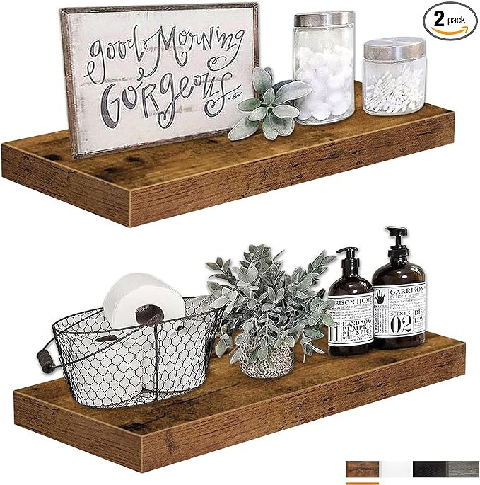 QEEIG Bathroom Shelves 24 inches Long Floating Shelf for Wall 24 x 9 inch Set of 2, Rustic Brown ... | Amazon (US)