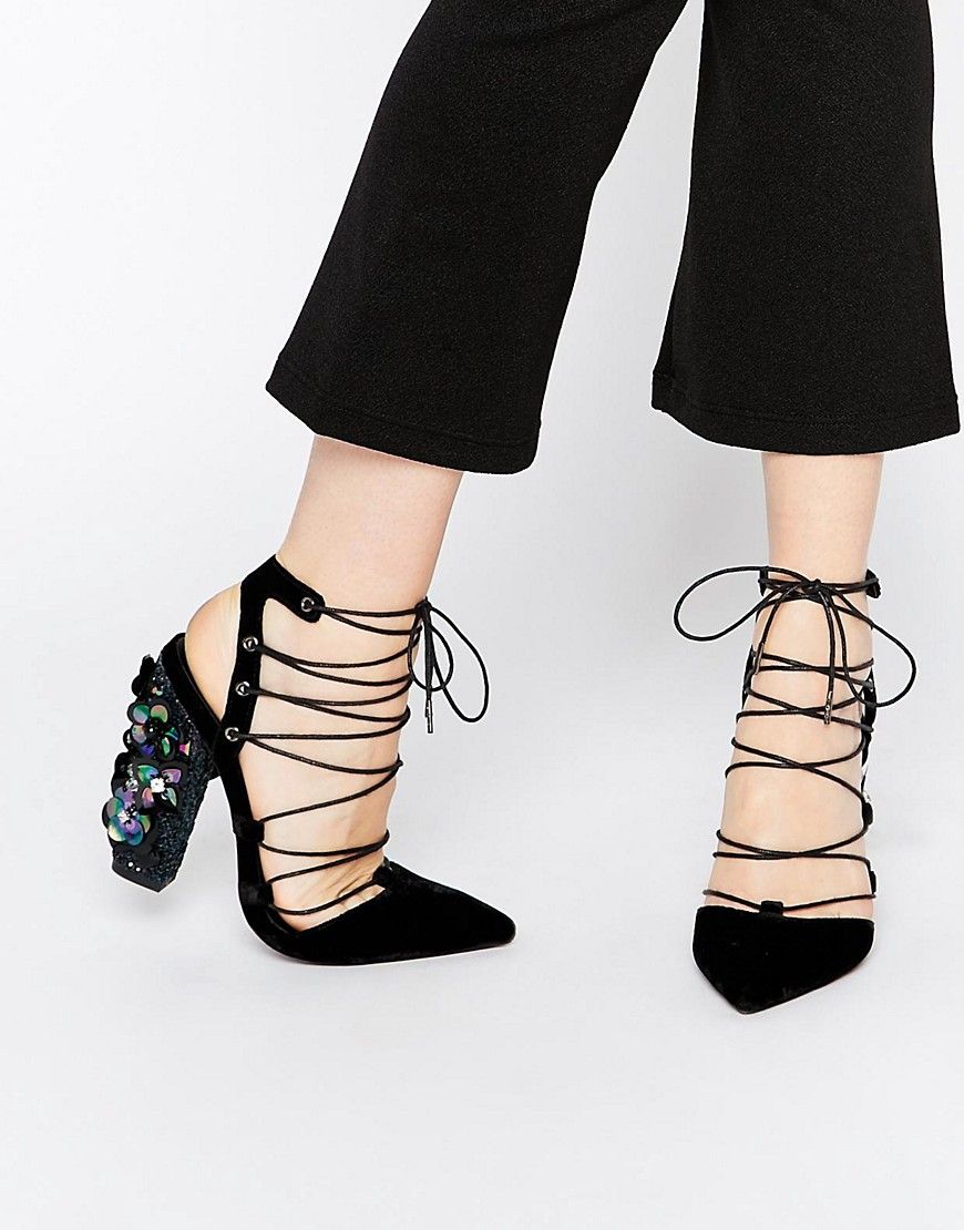ASOS PRINCIPAL Lace Up Pointed Heels - Black | Asos ROW