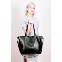 Black Leather Bag, Box Calf Leather, Black Shoulder Bag, Tote Bag, Black Shopper, Greta | Etsy (US)