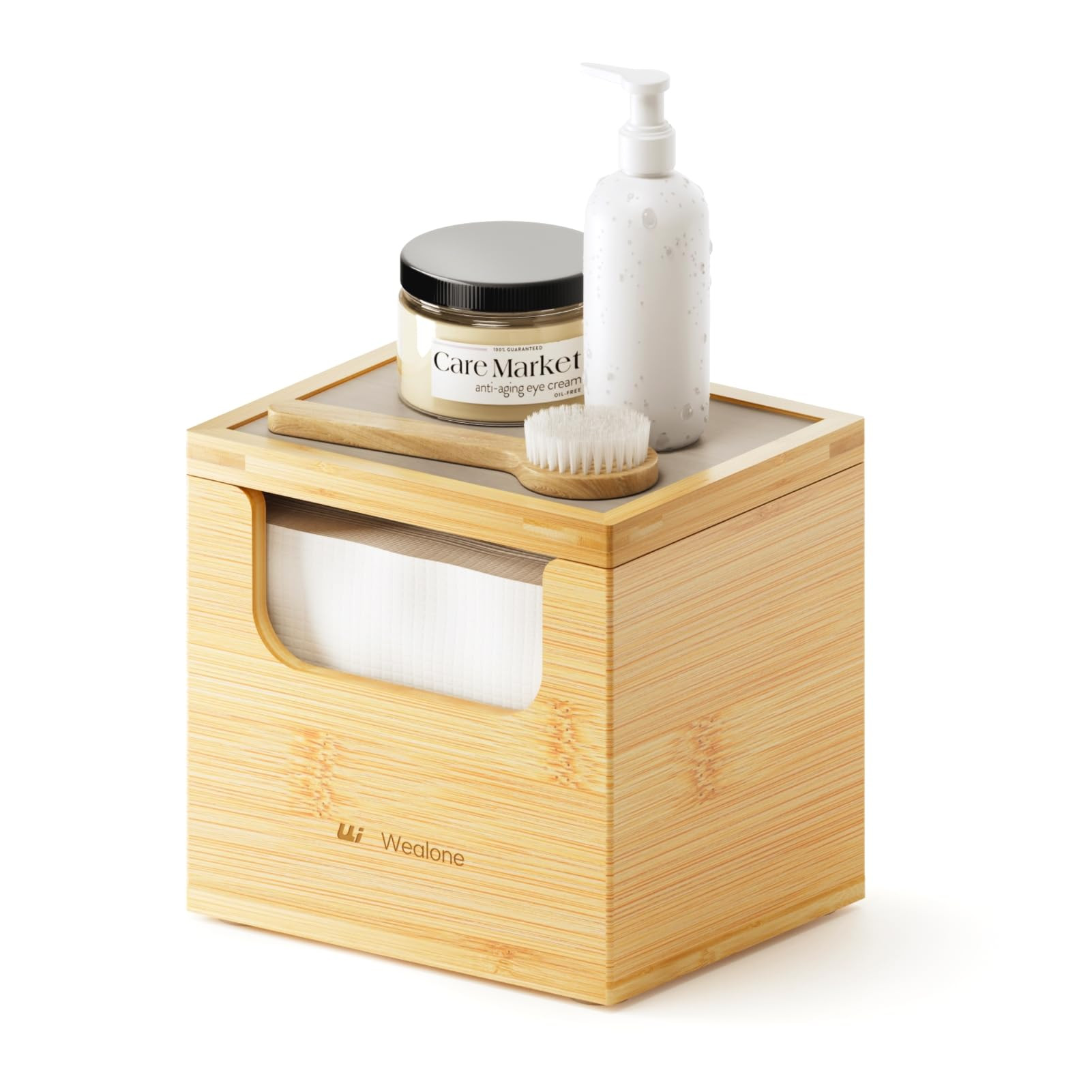 Wealone Bamboo Storage Box with Quick Dry Stone, Include 50 PCS Disposable Face Towelettes XL, Fr... | Amazon (US)