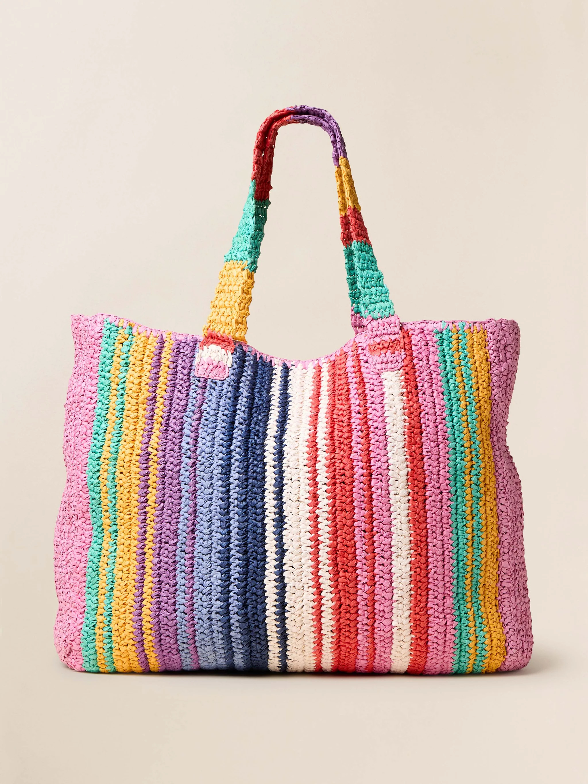 Straw Striped Beach Tote - Rainbow Stripe | Faherty