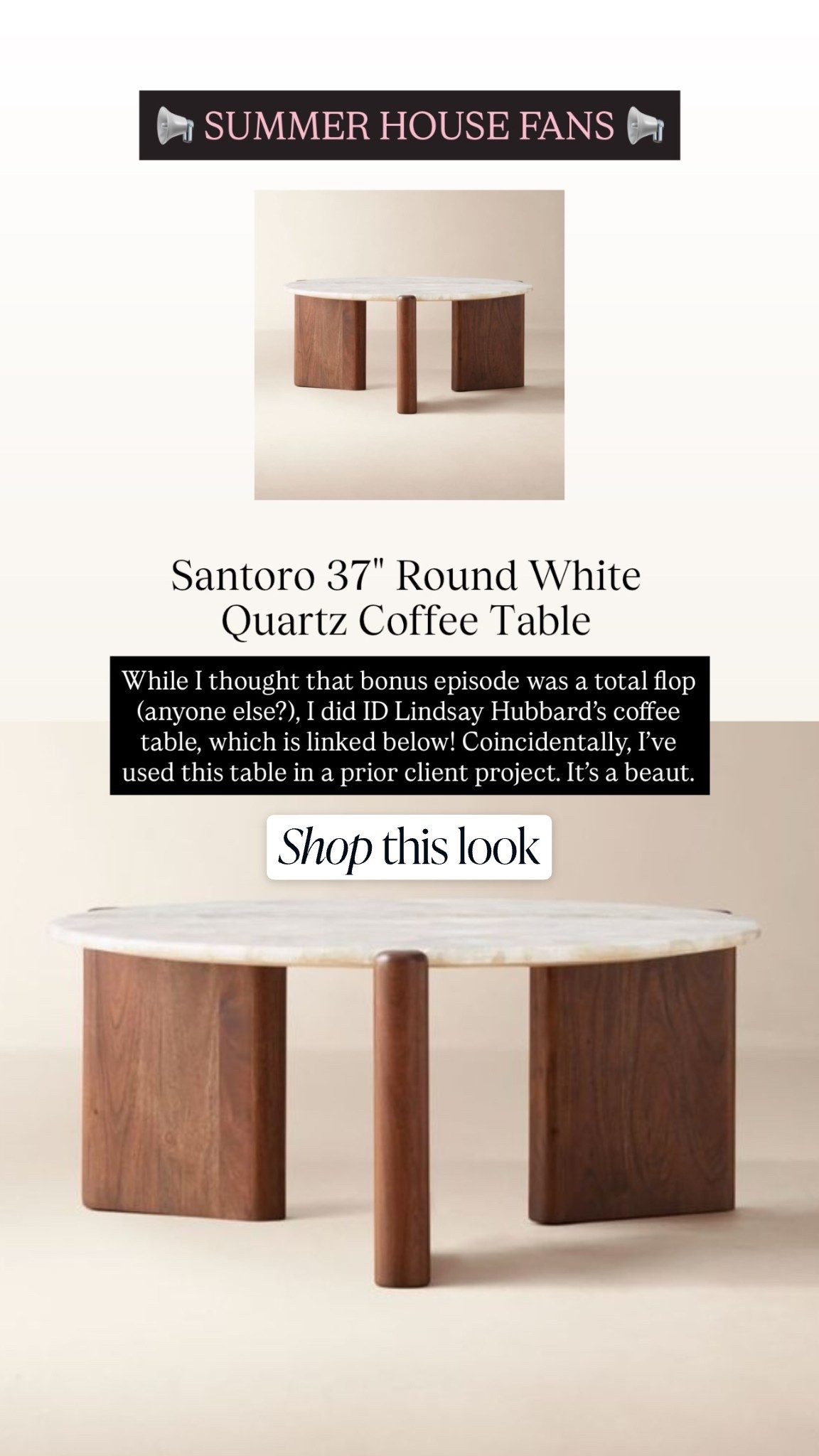 📢 SUMMER HOUSE FANS 📢 While I thought that bonus episode was a total flop I did ID Lindsay Hubbard’s coffee table! 💁🏼‍♀️ Coincidentally, I’ve used this table in a prior client project and it’s a beaut. @Crate & Barrel

#LTKHome