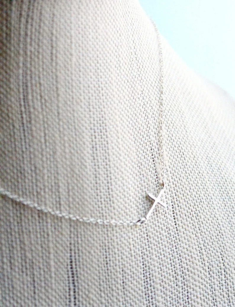 Sideways Cross Necklace, Sterling Silver Cross Jewelry, Tiny Cross Pendant, Horizontal Cross Neck... | Etsy (US)
