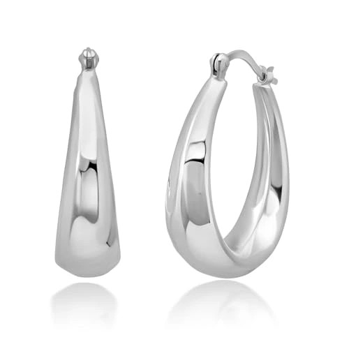 925 Sterling Silver Chunky Hammered Finish Hoop Earrings for Women | Hypoallergenic Chunky Silver... | Belk