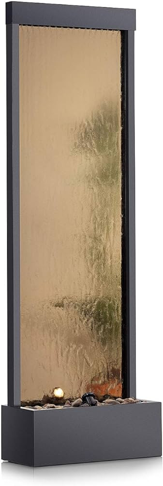 Alpine Corporation MLT100 Mirror Waterfall Fountain with Stones and Light, 24"L x 10"W, Bronze | Amazon (US)