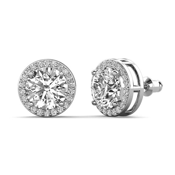 Cate & Chloe Ariel 18k White Gold Plated Silver Halo Stud Earrings with Simulated Diamonds for Wo... | Walmart (US)