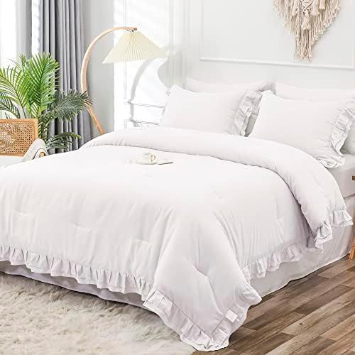 Lush Decor Ella Shabby-Chic Ruffle Lace 3-Piece Full/Queen Comforter Set (White) | Amazon (US)