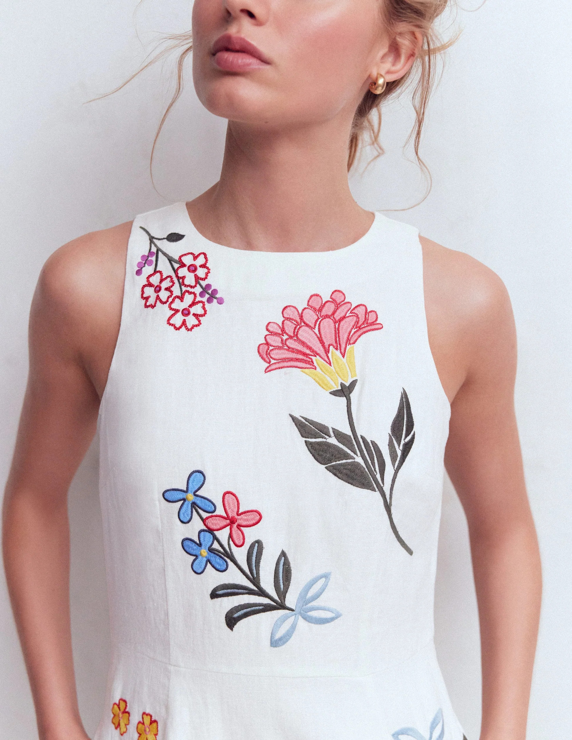 Occasion Short Linen Dress-White Embroidery | Boden (US)