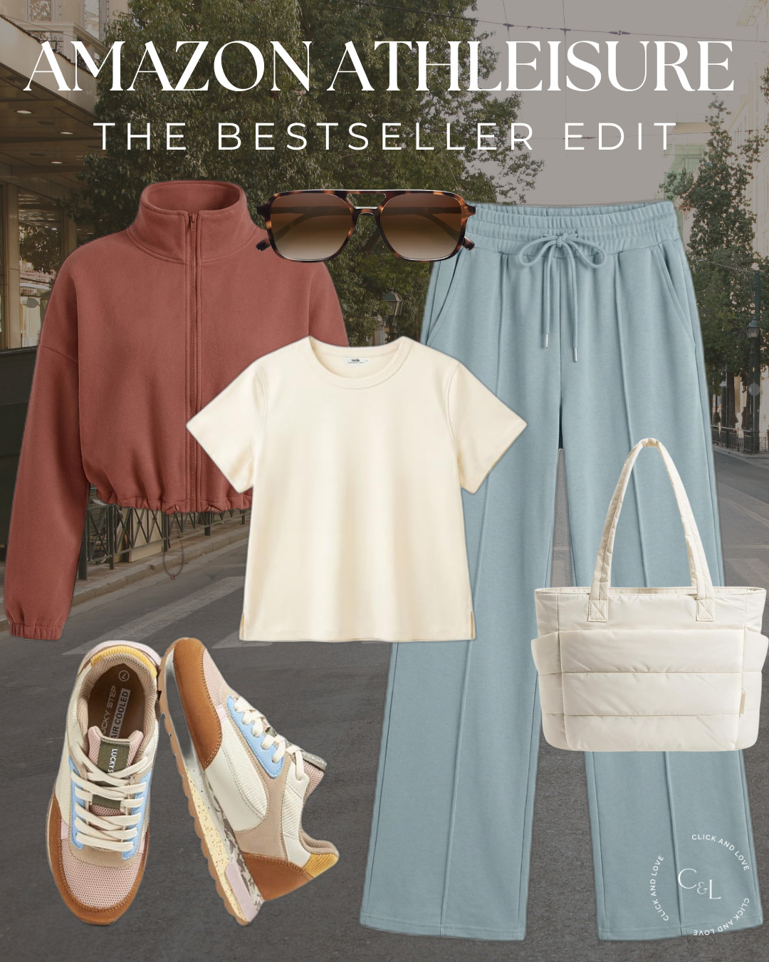 Light blue wide leg sweatpants, a cream tee and a cropped zip up jacket. The cream puffer tote and retro sneakers keep it soft and neutral. Such a pretty fall athleisure look! 

 #athleisure #amazonfashion #amazonfinds #widelegsweatpants #sweatpants #zipjacket #fleecejacket #basictee #puffertote #retrosneakers #falloutfit #fallfashion #loungewear #casualstyle #comfyoutfit #founditonamazon #LTKActive