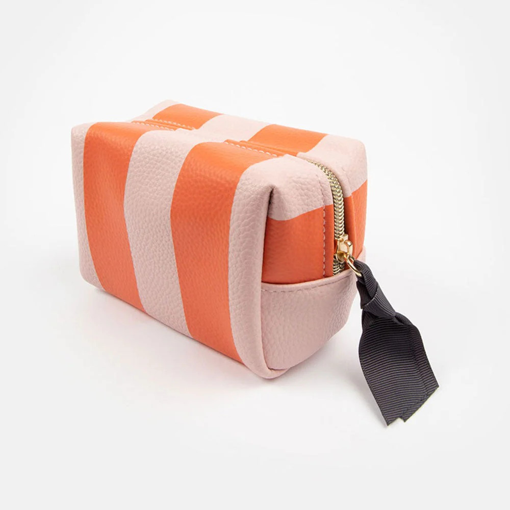 Pink/Orange Stripe Mini Cube Cosmetic Bag | Caroline Gardner