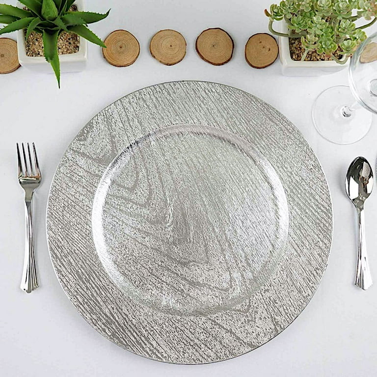 BalsaCircle 6 Silver 13" Charger Acrylic Wooden Textured Round Plates | Walmart (US)