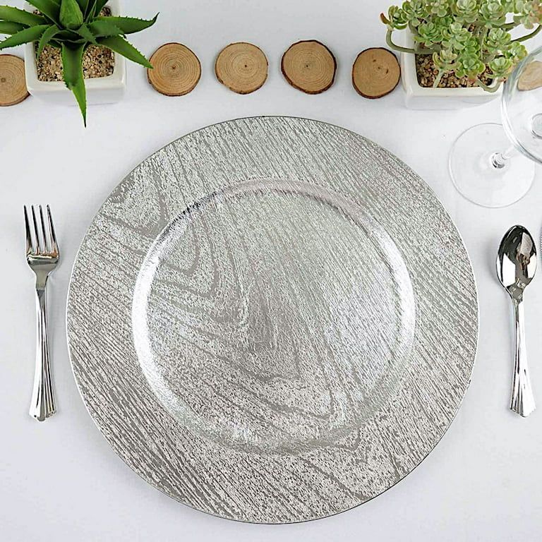 BalsaCircle 6 Silver 13" Charger Acrylic Wooden Textured Round Plates | Walmart (US)