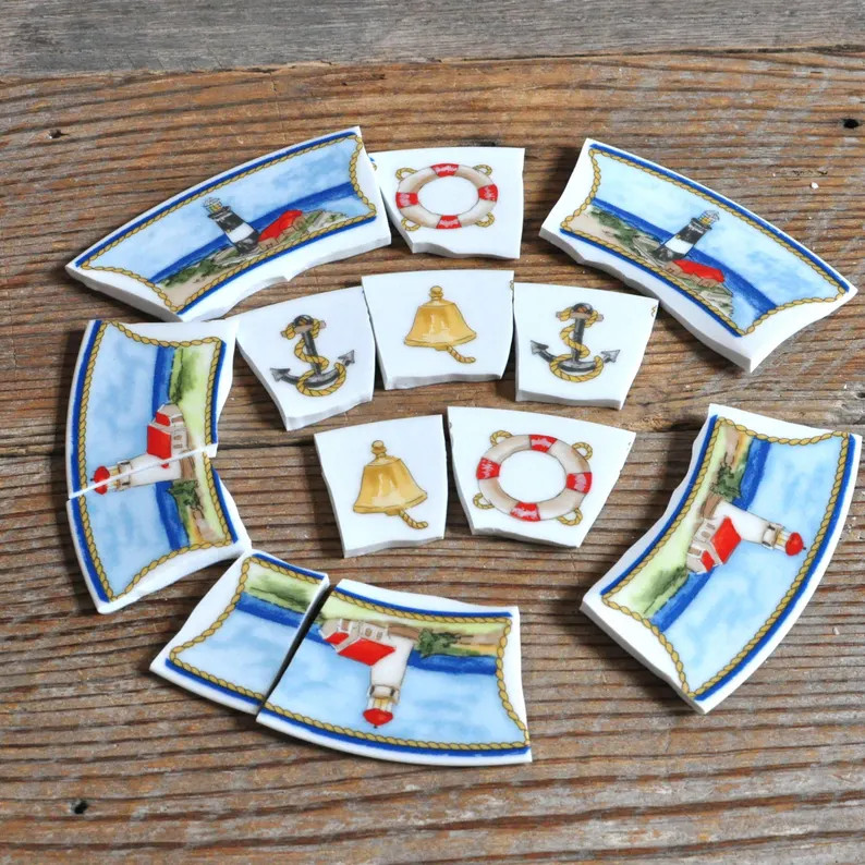 Vintage China Mosaic Tiles, Nautical Art Supply, Broken Plate Pieces - Etsy | Etsy (Global)