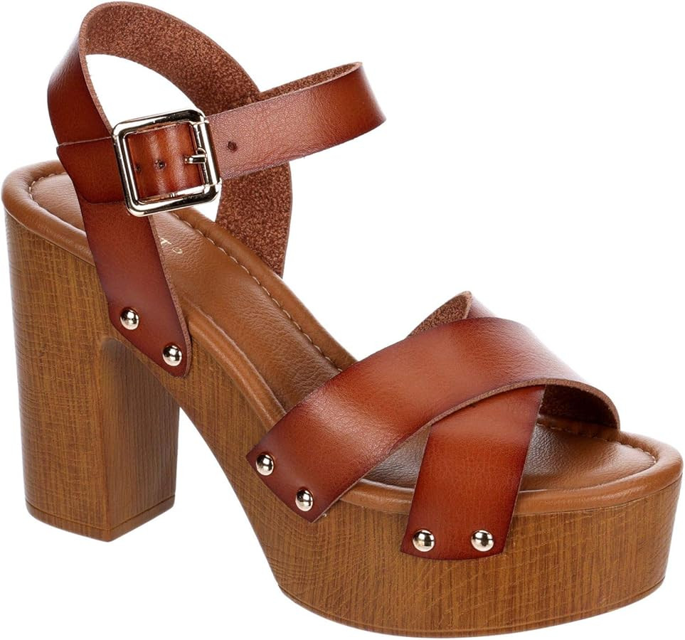 Amazon.com | Limelight April - Women's Faux Wooden High Heeled Platform Dress Sandals Brown, Size... | Amazon (US)
