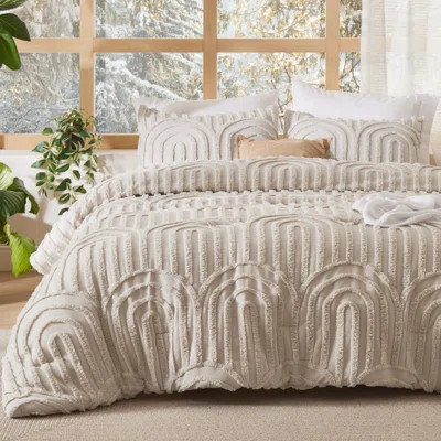Bedsure Boho Tufted Comforter Set - Beige Boho Bedding Comforter Sets, 3 Pieces Farmhouse Shabby Chic Embroidery Bed Set, Soft Fluffy Cozy Arch Patter | Wayfair North America