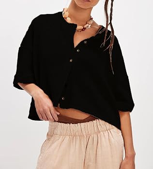 Womens Loose Fit Open Front Summer Thin Lightweight Tee Drop Shoulder 3/4 Wide Sleeve Y2K Streetw... | Amazon (US)