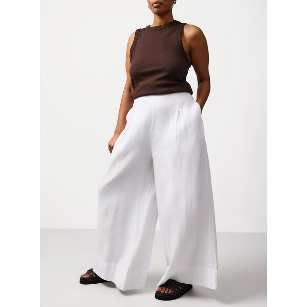 Buy White Pure Linen Palazzo Trousers 12R | Co-ords | Tu | Tu Clothing