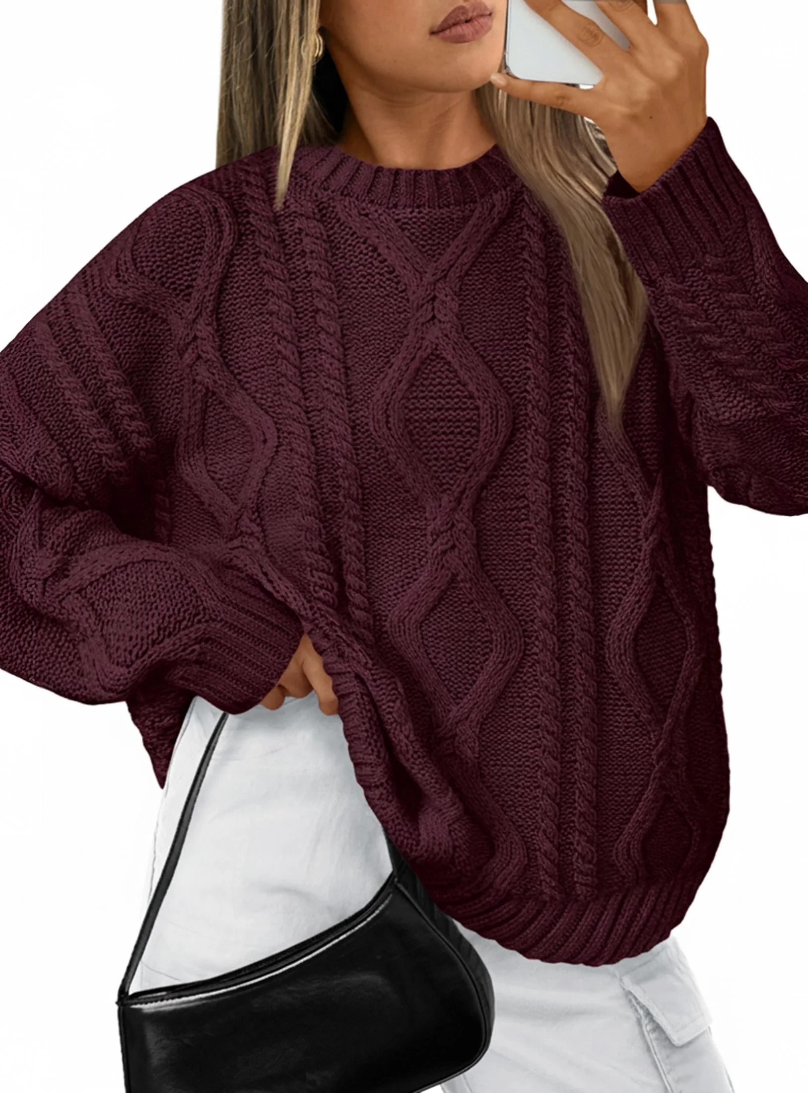 SUNBS Oversized Sweaters for Women Cable Knit Crewneck Pullover Casual Long Sleeve Top Fall Womens Clothes | Walmart (US)