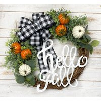 Fall Wreath For Front Door - Rustic Farmhouse Autumn Decor Country With Hello Sign Porch Seasonal | Etsy (US)