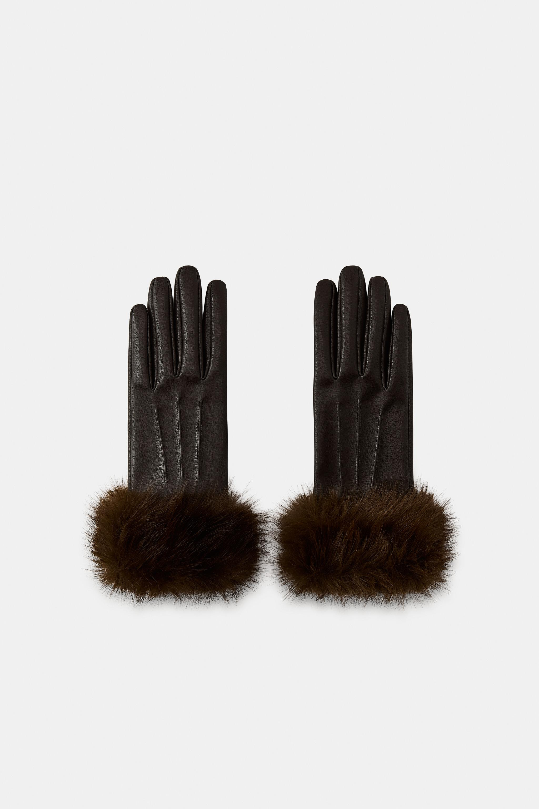 FAUX LEATHER GLOVES WITH FAUX FUR | Zara US