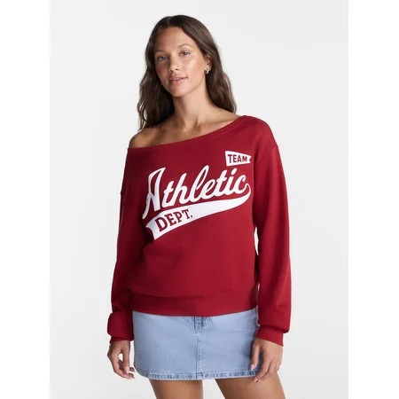 No Boundaries Off Shoulder Sweatshirt with Long Sleeves, Women’s Sizes XXS-4X | Walmart (US)